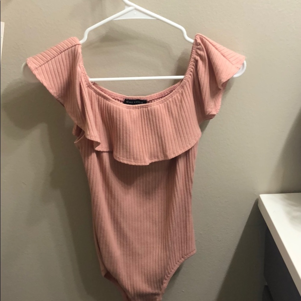 Kendall & Kylie Pink off the shoulder body suit